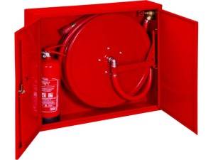 Hydrant DN 25 z wężem 20mb. ZAWIESZANY SMUKŁY z mejscem na gaśnicę z boku hydrantu